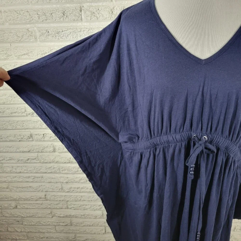 Swim 365 1X Womens Blue Kimono Sleeve Swimsuit Coverup Cotton Drawstring BLU19E